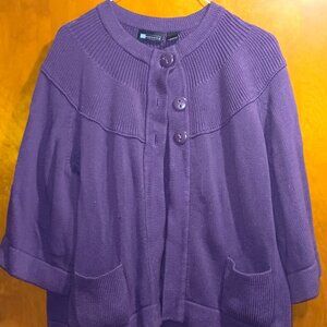 Relativity Size 3X 100 % Cotton Chunky Knit Purple Sweater Cardigan Pockets